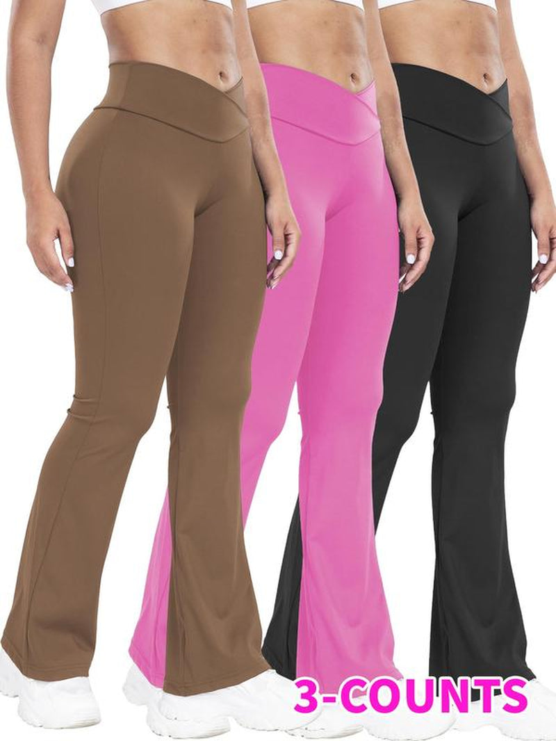 Solid Wrap High Waist Sports Flare Leggings for Women, Yoga Pants, Active Wear Sporty Comfy Breathable High Stretch Tummy Control Yoga High Waisted Leggings, Ladies Yoga Legging Pants for Indoor Outdoor Wear, Activewear 2024