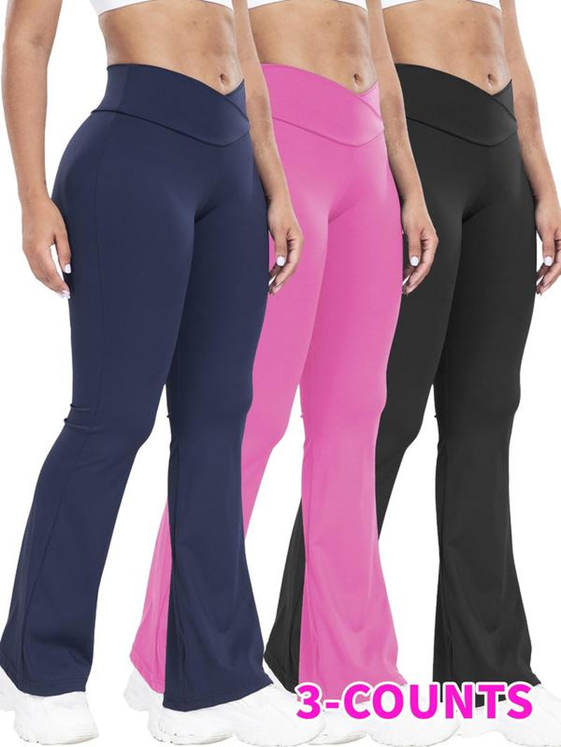 Solid Wrap High Waist Sports Flare Leggings for Women, Yoga Pants, Active Wear Sporty Comfy Breathable High Stretch Tummy Control Yoga High Waisted Leggings, Ladies Yoga Legging Pants for Indoor Outdoor Wear, Activewear 2024