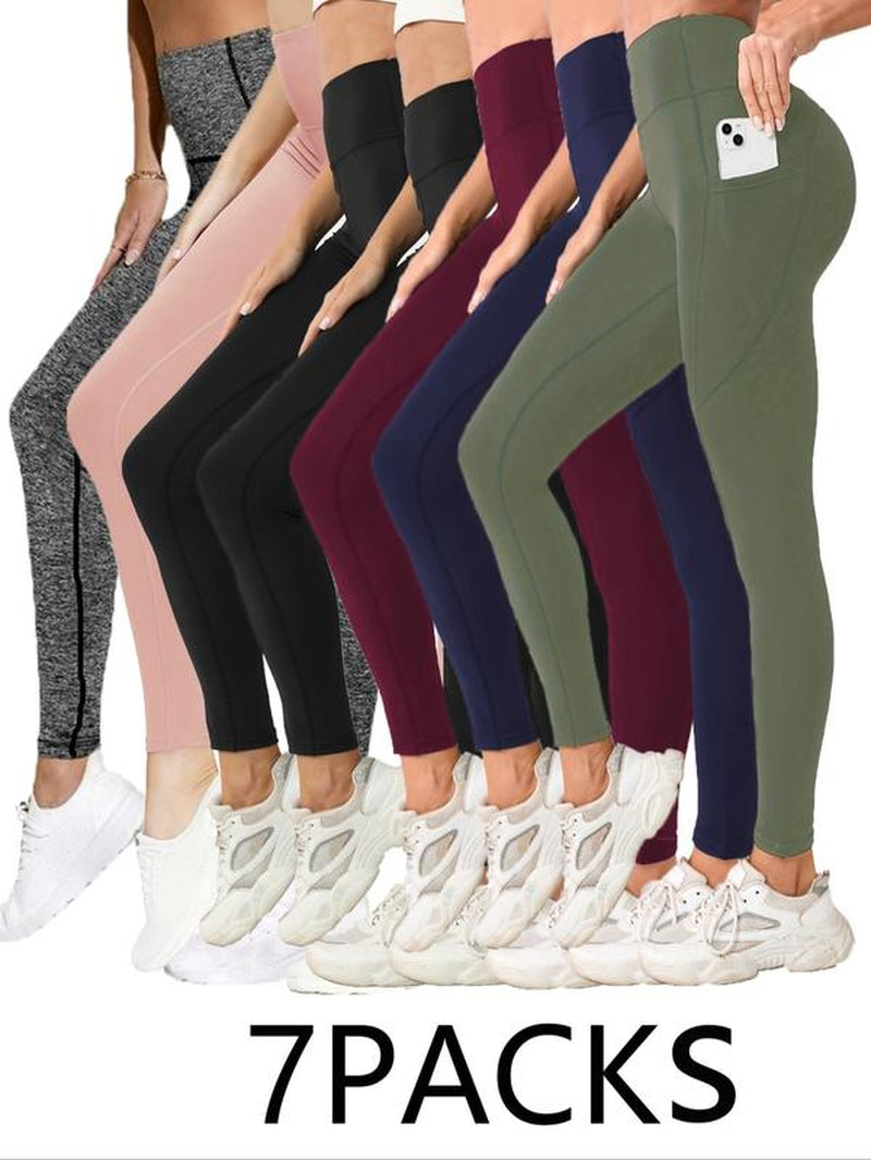 Women'S Solid High Waist Sports Leggings, Casual Comfy Breathable Skinny Pants for Yoga Gym Workout Running, Ladies Sportswear for All Seasons, Leggings for Women, Leggings Tummy Control