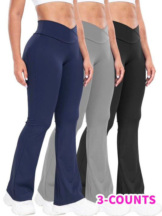 Solid Wrap High Waist Sports Flare Leggings for Women, Yoga Pants, Active Wear Sporty Comfy Breathable High Stretch Tummy Control Yoga High Waisted Leggings, Ladies Yoga Legging Pants for Indoor Outdoor Wear, Activewear 2024