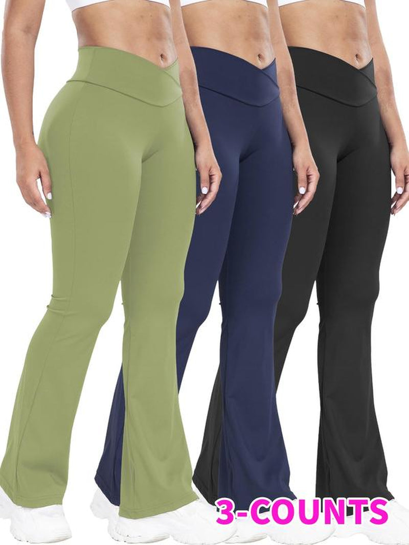 Solid Wrap High Waist Sports Flare Leggings for Women, Yoga Pants, Active Wear Sporty Comfy Breathable High Stretch Tummy Control Yoga High Waisted Leggings, Ladies Yoga Legging Pants for Indoor Outdoor Wear, Activewear 2024