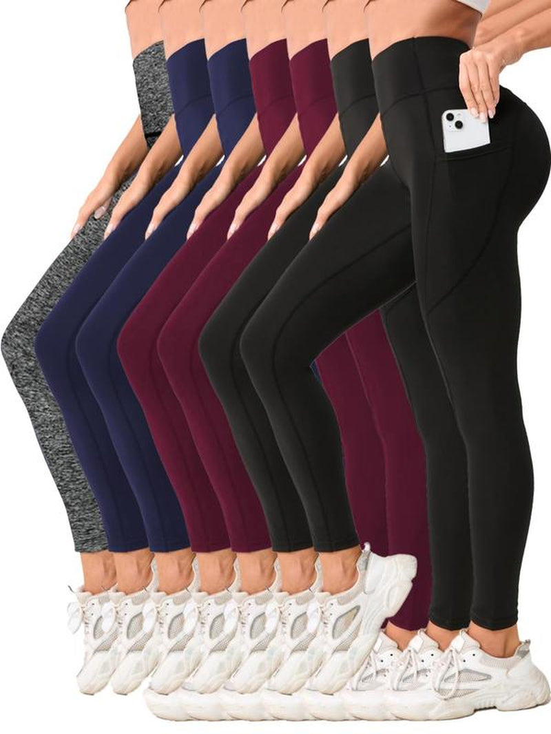 Women'S Solid High Waist Sports Leggings, Casual Comfy Breathable Skinny Pants for Yoga Gym Workout Running, Ladies Sportswear for All Seasons, Leggings for Women, Leggings Tummy Control