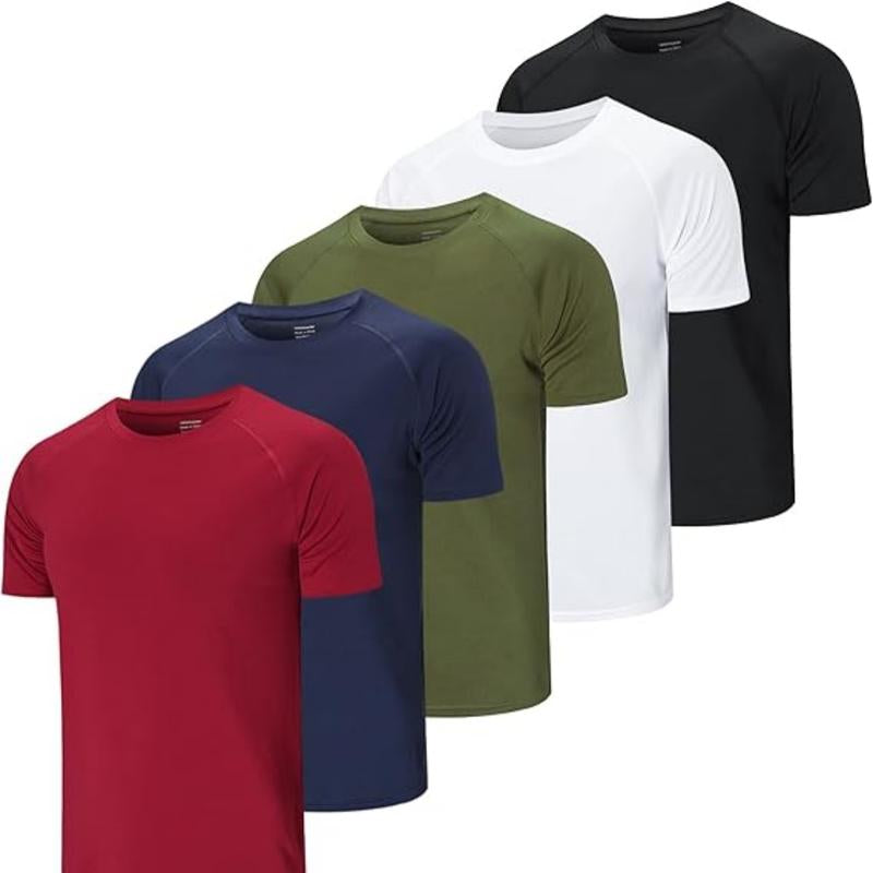 2024 Summer Men'S Solid Crew Neck Regular Sleeve, Moisture Wicking Active Sleeve T-Shirt, Back to School Clothing, Men'S Work Out Gym Wear