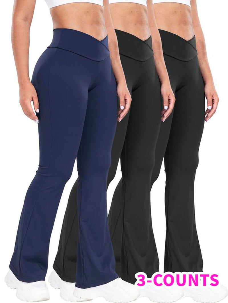 Solid Wrap High Waist Sports Flare Leggings for Women, Yoga Pants, Active Wear Sporty Comfy Breathable High Stretch Tummy Control Yoga High Waisted Leggings, Ladies Yoga Legging Pants for Indoor Outdoor Wear, Activewear 2024