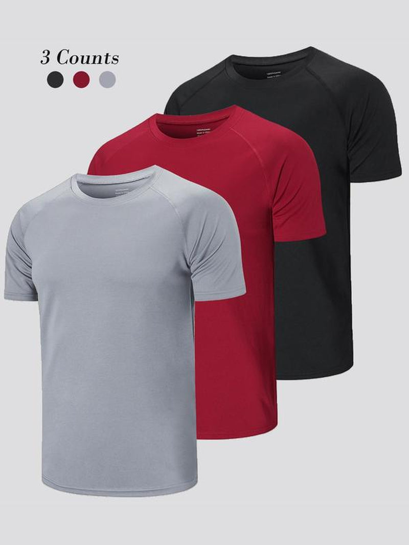 Men'S round Neck Raglan Sleeve Sports Tee, Streetwear Quick Drying Breathable Sporty Crew Neck Short Sleeve T-Shirt, Gym Clothes, Gym Clothing, Menswear