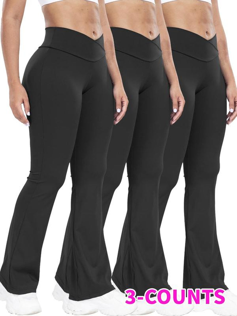 Solid Wrap High Waist Sports Flare Leggings for Women, Yoga Pants, Active Wear Sporty Comfy Breathable High Stretch Tummy Control Yoga High Waisted Leggings, Ladies Yoga Legging Pants for Indoor Outdoor Wear, Activewear 2024