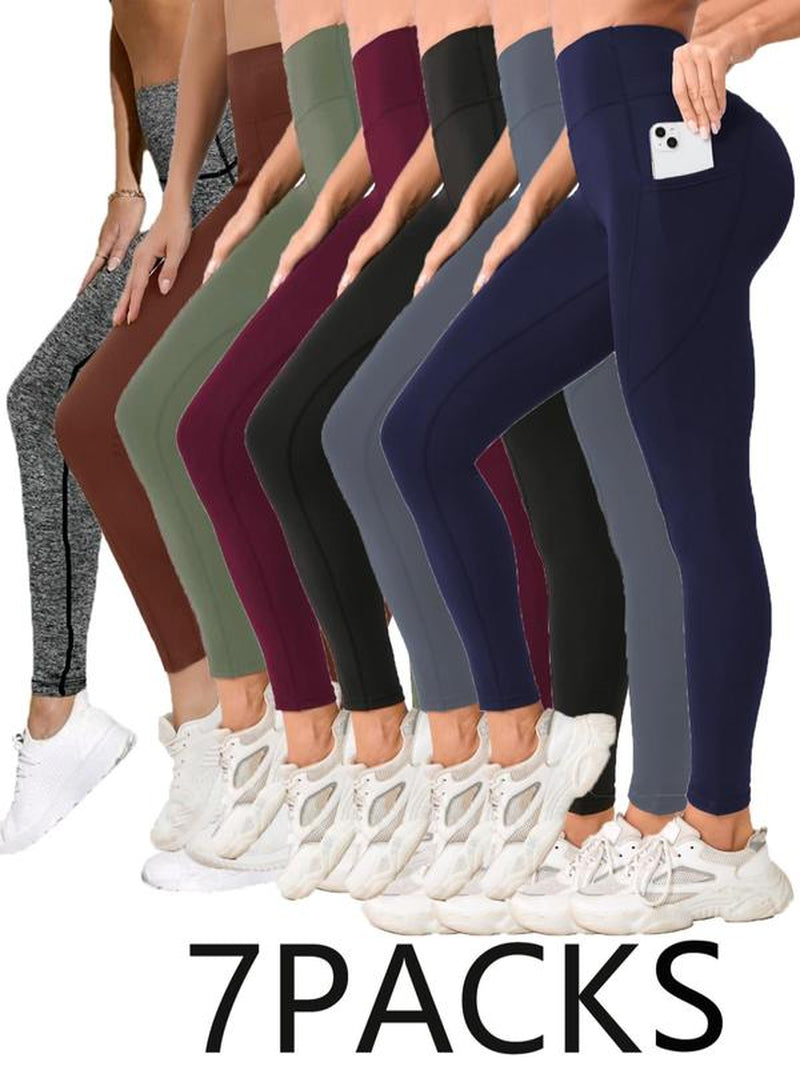 Women'S Solid High Waist Sports Leggings, Casual Comfy Breathable Skinny Pants for Yoga Gym Workout Running, Ladies Sportswear for All Seasons, Leggings for Women, Leggings Tummy Control