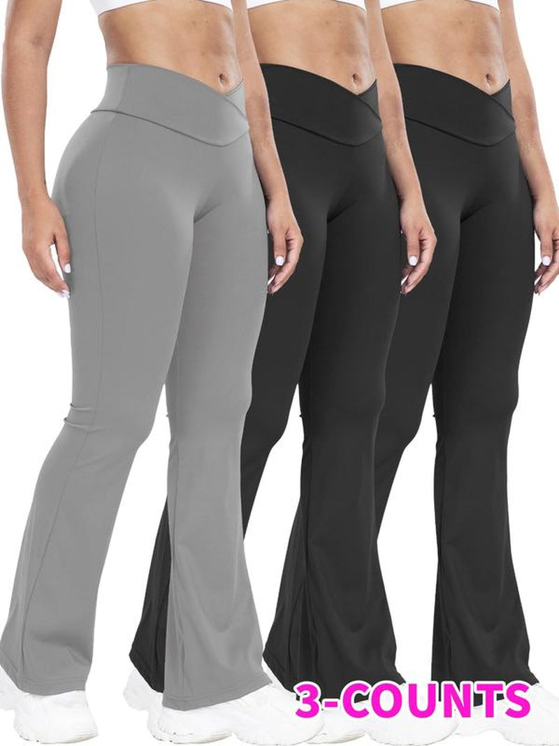 Solid Wrap High Waist Sports Flare Leggings for Women, Yoga Pants, Active Wear Sporty Comfy Breathable High Stretch Tummy Control Yoga High Waisted Leggings, Ladies Yoga Legging Pants for Indoor Outdoor Wear, Activewear 2024