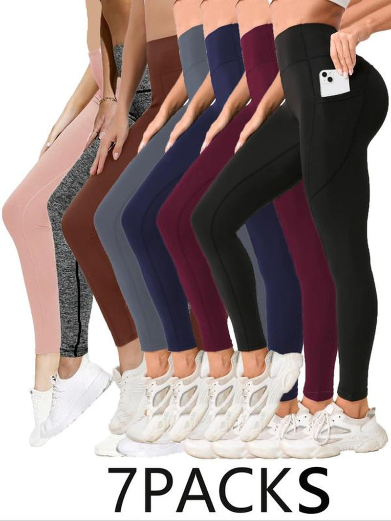 Women'S Solid High Waist Sports Leggings, Casual Comfy Breathable Skinny Pants for Yoga Gym Workout Running, Ladies Sportswear for All Seasons, Leggings for Women, Leggings Tummy Control