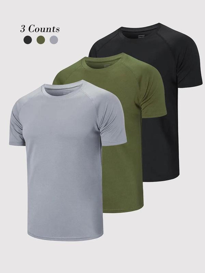 Men'S round Neck Raglan Sleeve Sports Tee, Streetwear Quick Drying Breathable Sporty Crew Neck Short Sleeve T-Shirt, Gym Clothes, Gym Clothing, Menswear