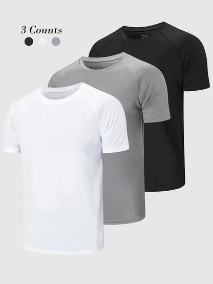 Men'S round Neck Raglan Sleeve Sports Tee, Streetwear Quick Drying Breathable Sporty Crew Neck Short Sleeve T-Shirt, Gym Clothes, Gym Clothing, Menswear